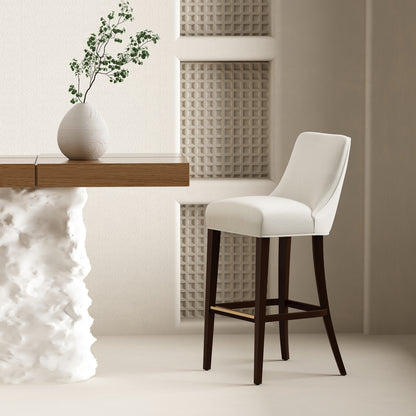 Cream Rubber Wood Barstool with Backrest - Kitchen Seating