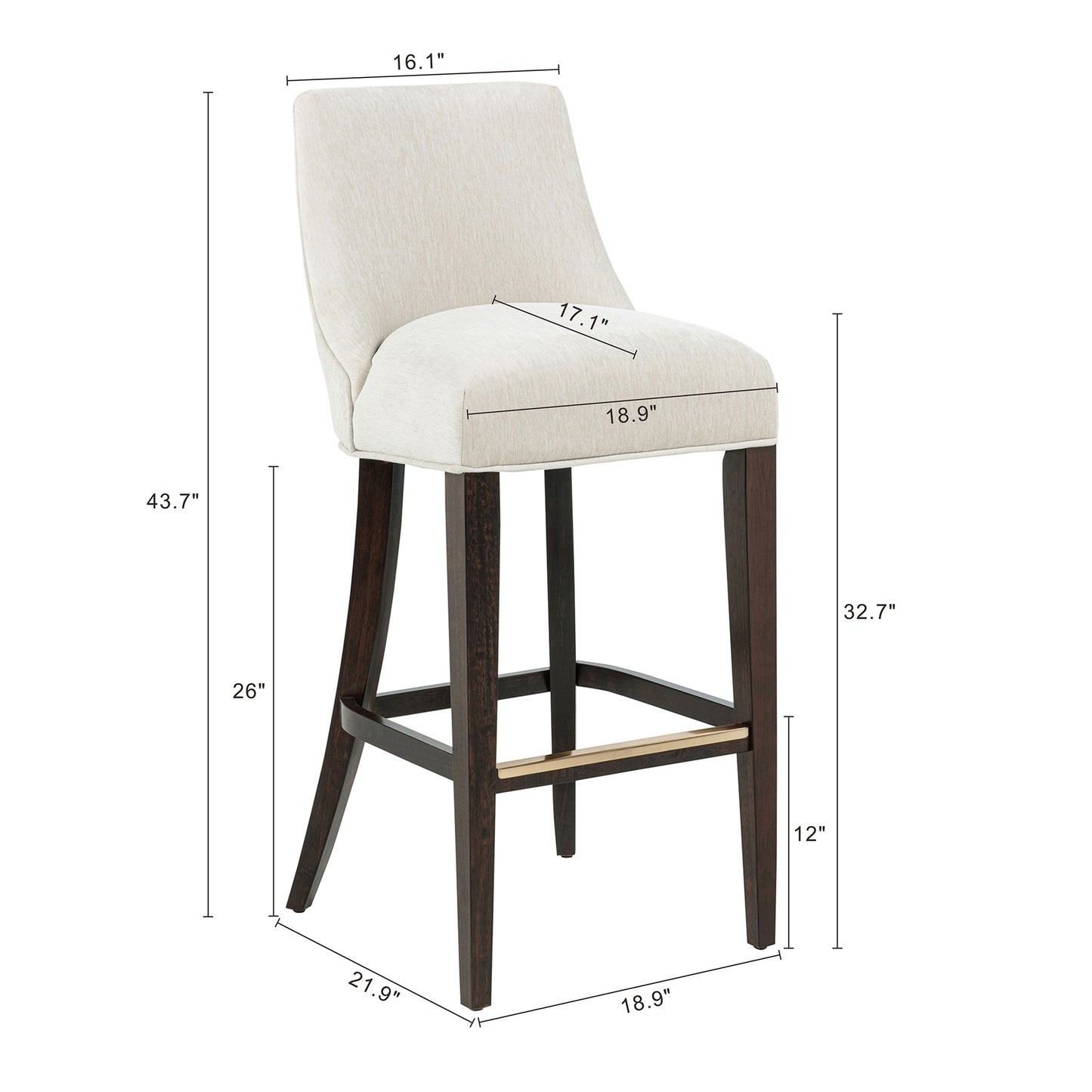 Cream Rubber Wood Barstool with Backrest - Kitchen Seating