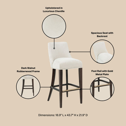 Cream Rubber Wood Barstool with Backrest - Kitchen Seating