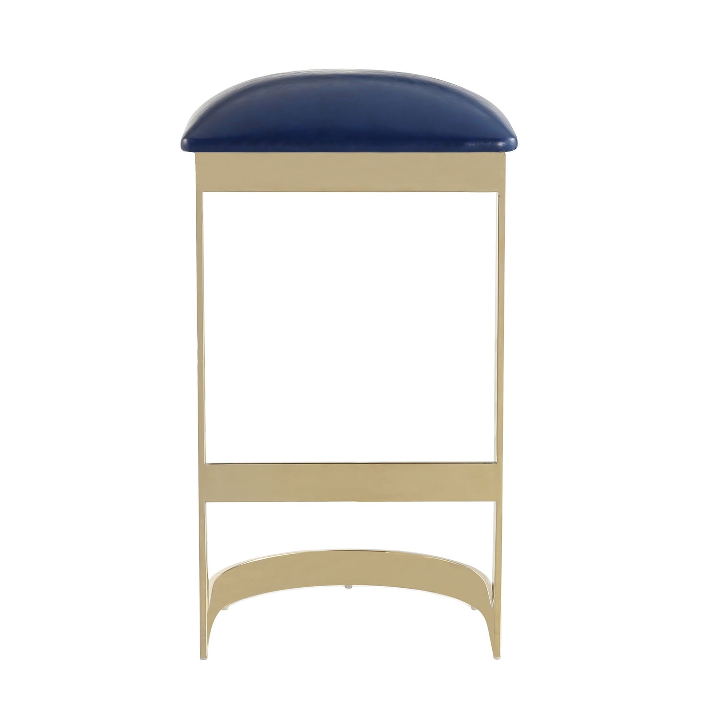 Blue Faux Leather Barstool with Footrest - Modern Metal Base