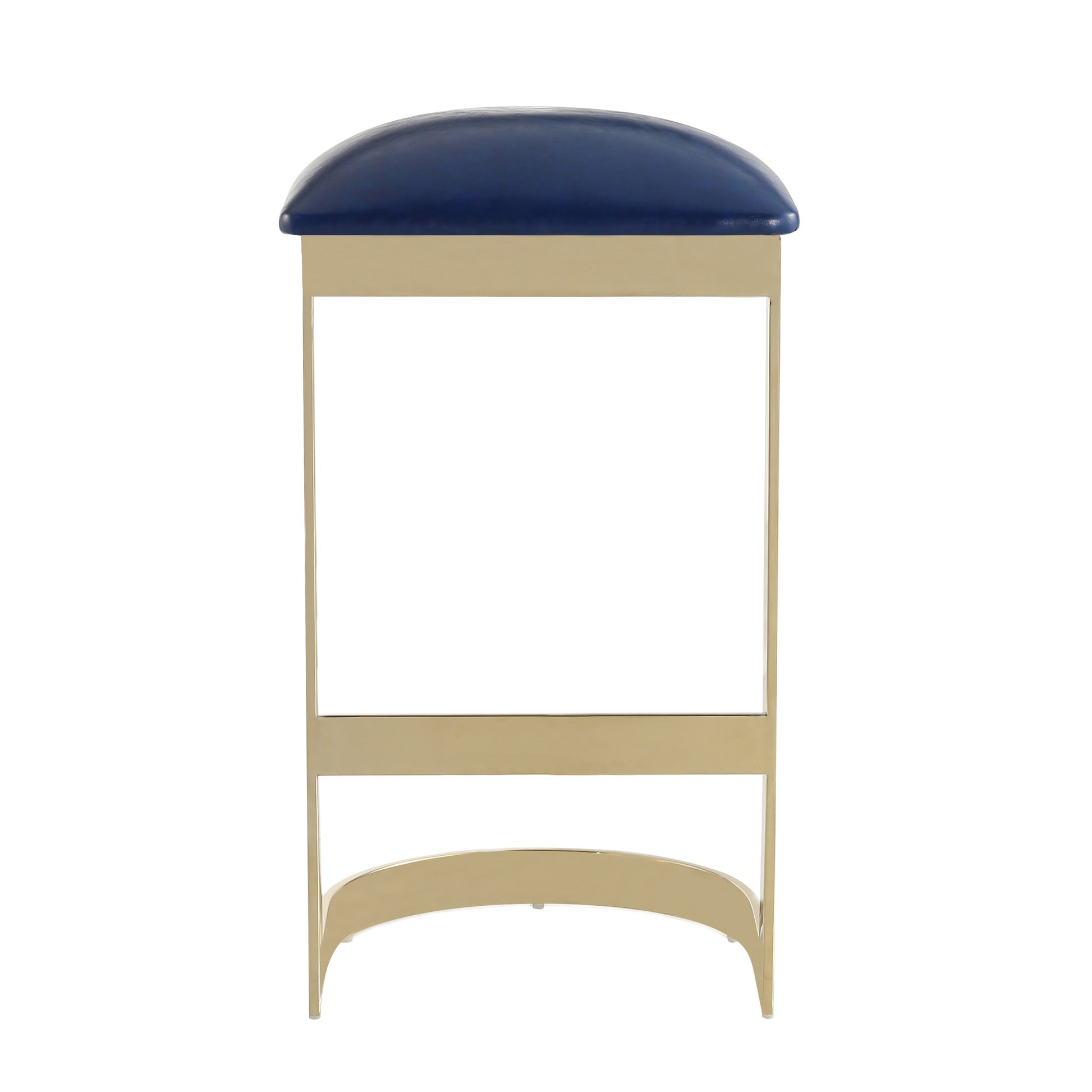 Blue Faux Leather Barstool with Footrest - Modern Metal Base