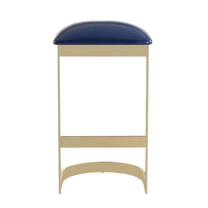 Blue Faux Leather Barstool with Footrest - Modern Metal Base