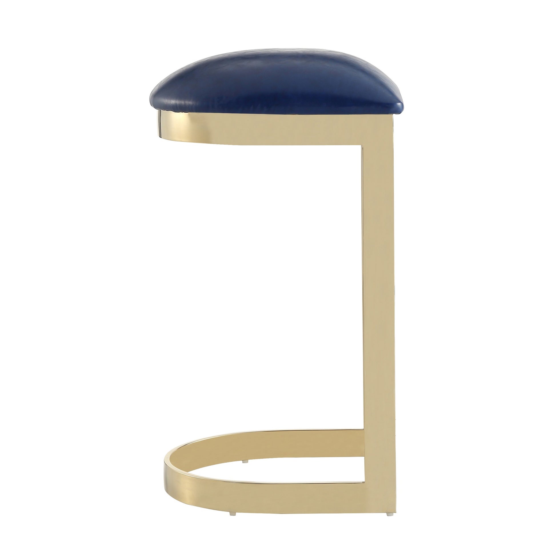 Blue Faux Leather Barstool with Footrest - Modern Metal Base