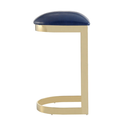 Blue Faux Leather Barstool with Footrest - Modern Metal Base
