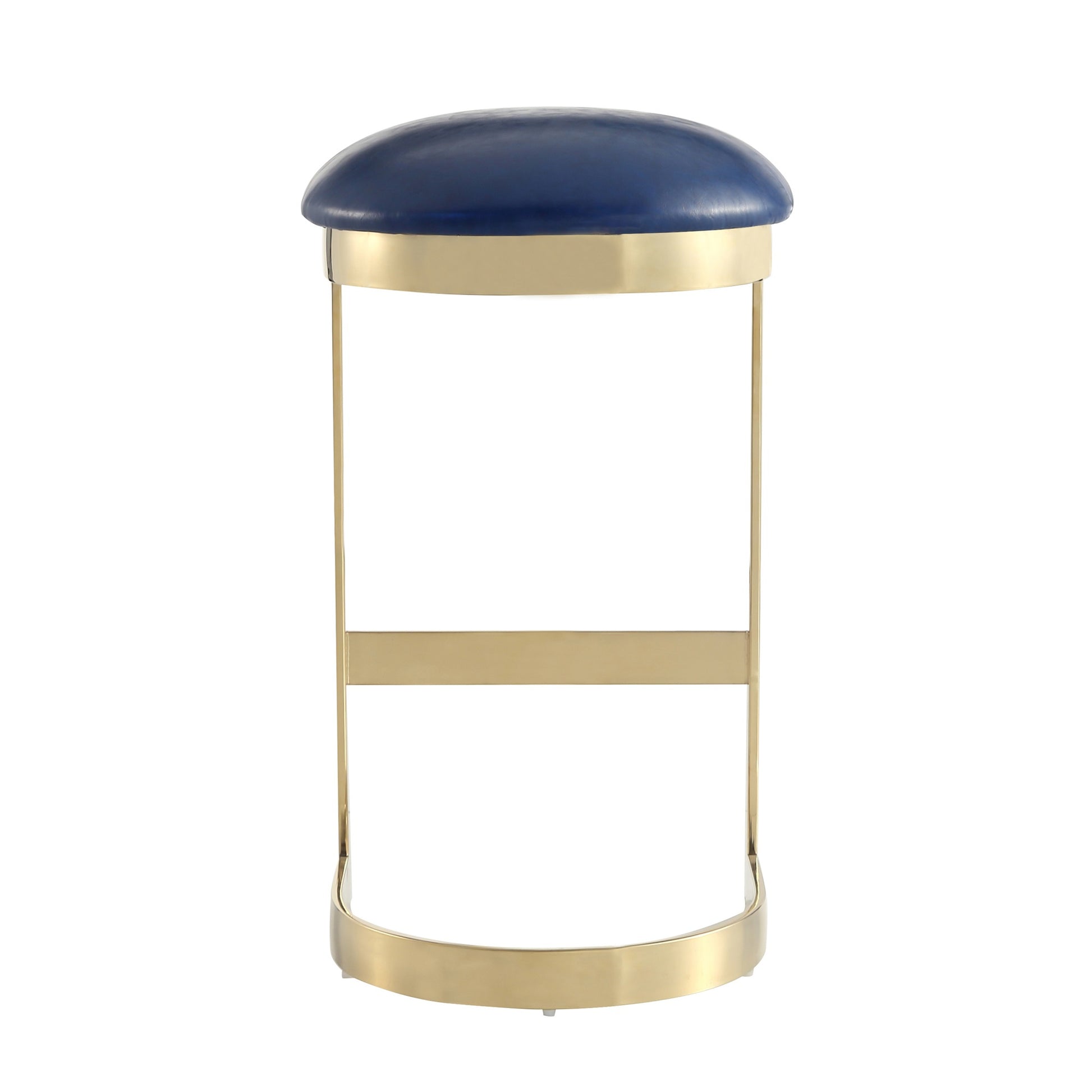 Blue Faux Leather Barstool with Footrest - Modern Metal Base
