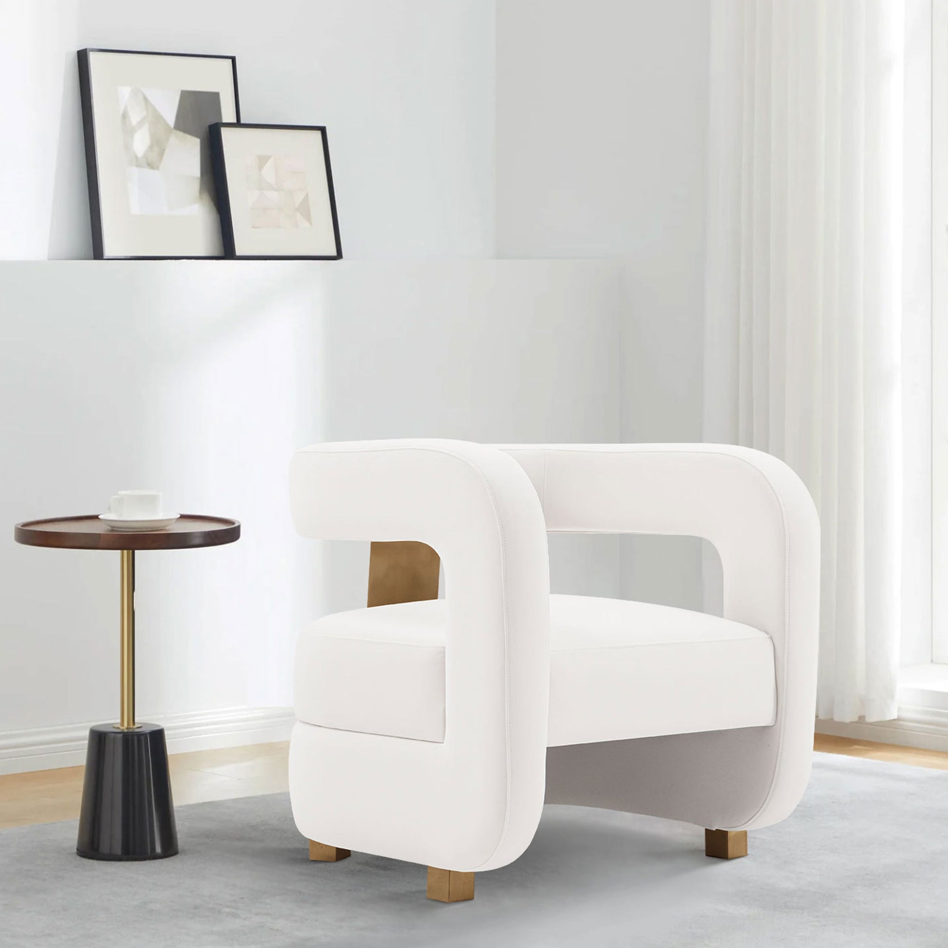 White Velvet Lounge Chair - Modern Accent Piece