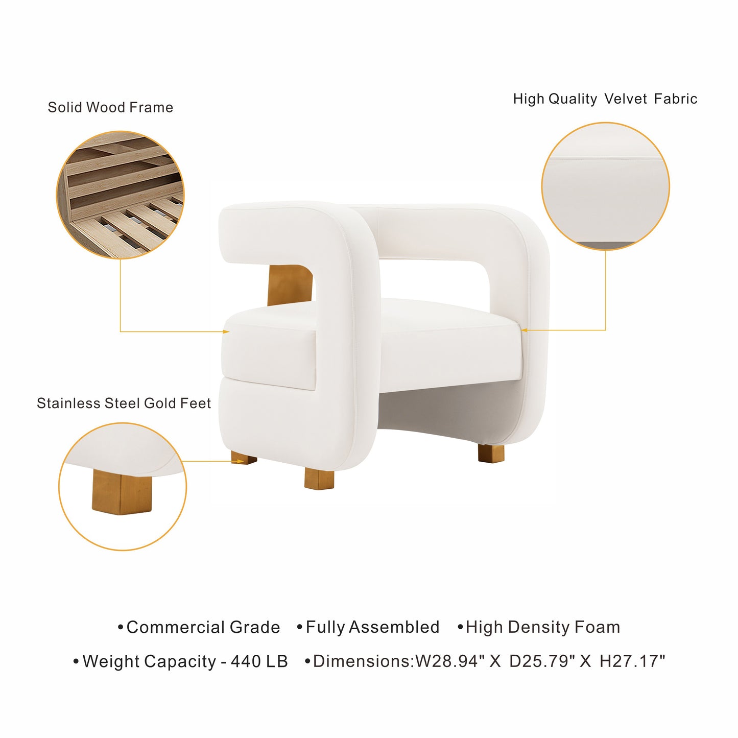 White Velvet Lounge Chair - Modern Accent Piece