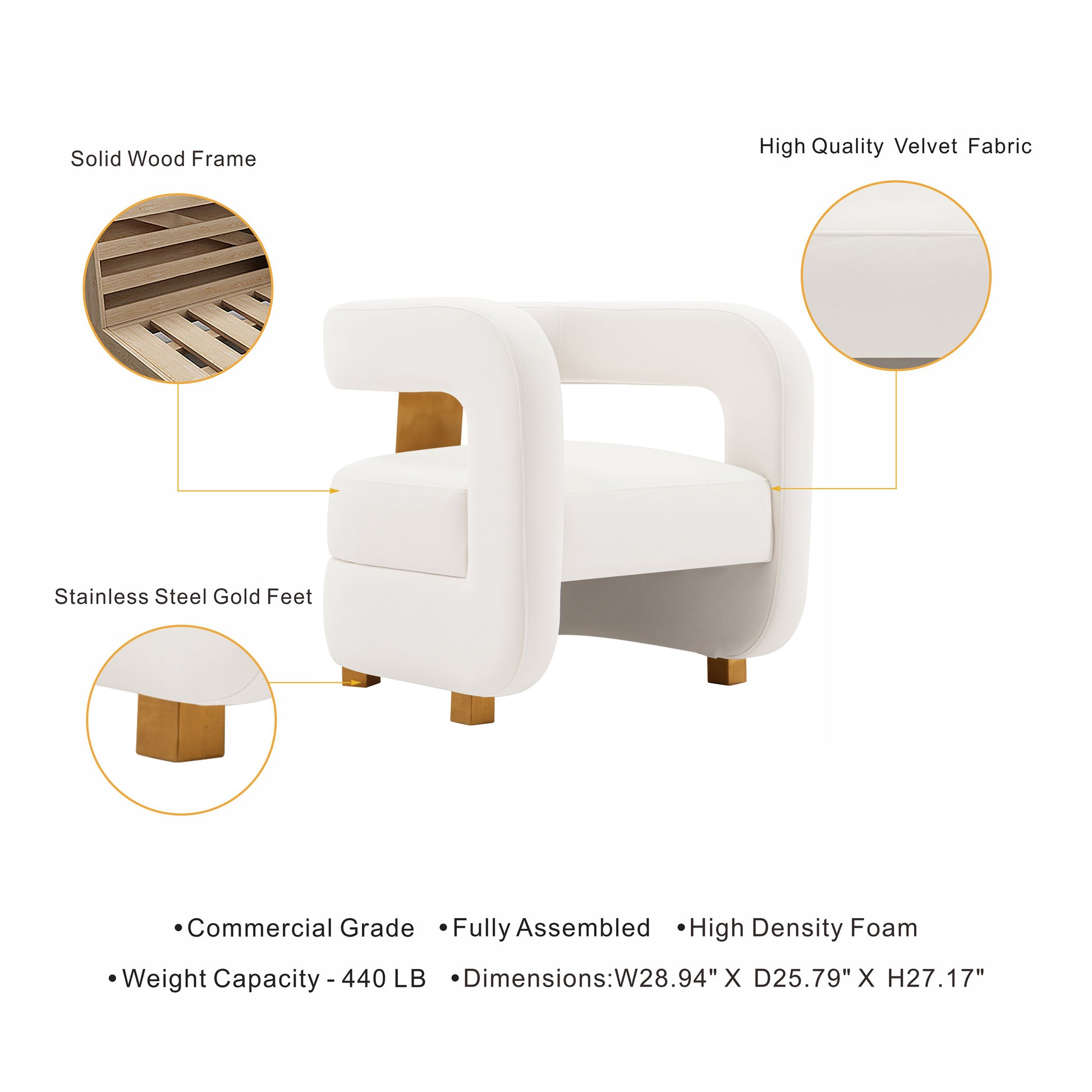 White Velvet Lounge Chair - Modern Accent Piece