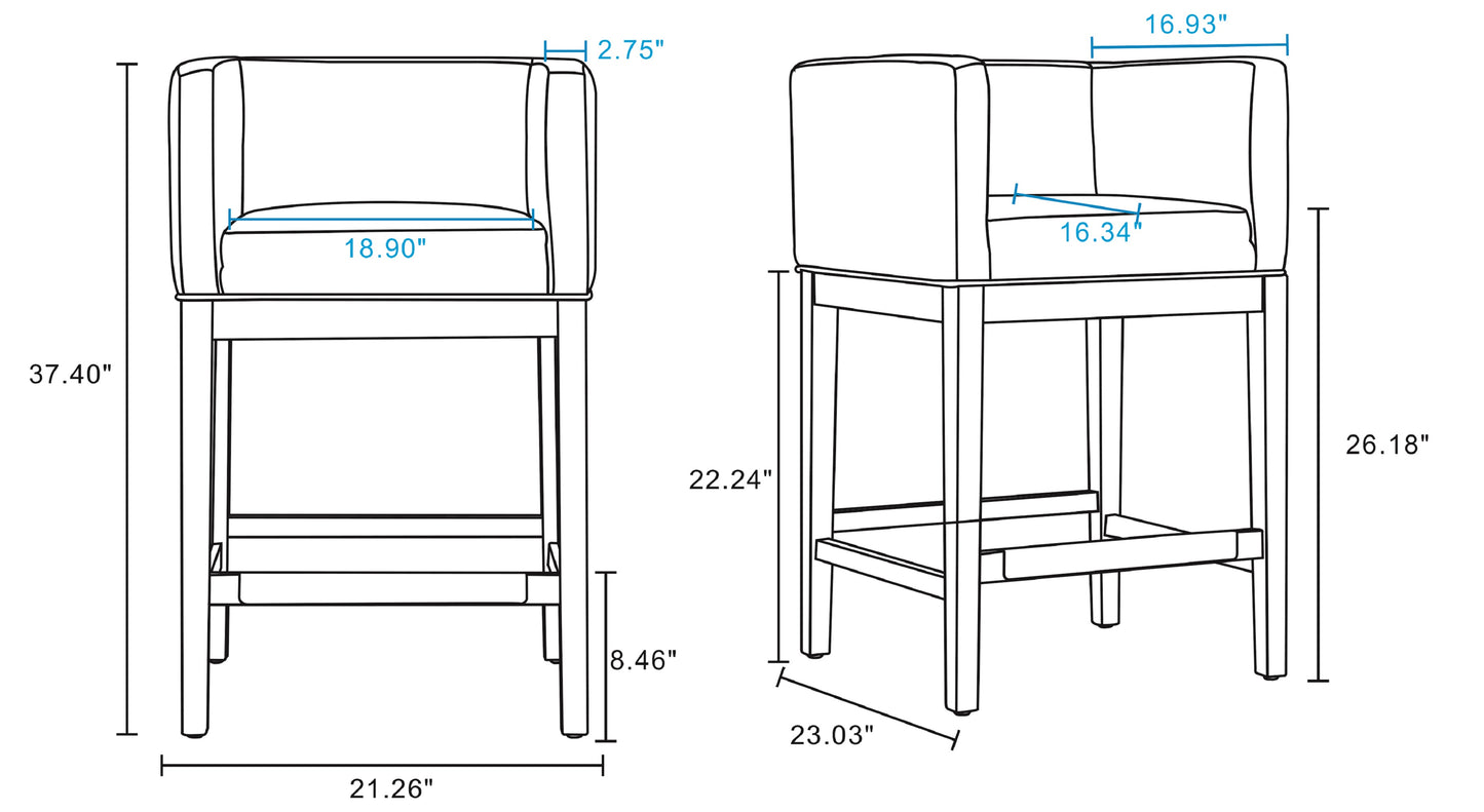 Grey Wood Counter Stool with Leather Backseat for Living Room