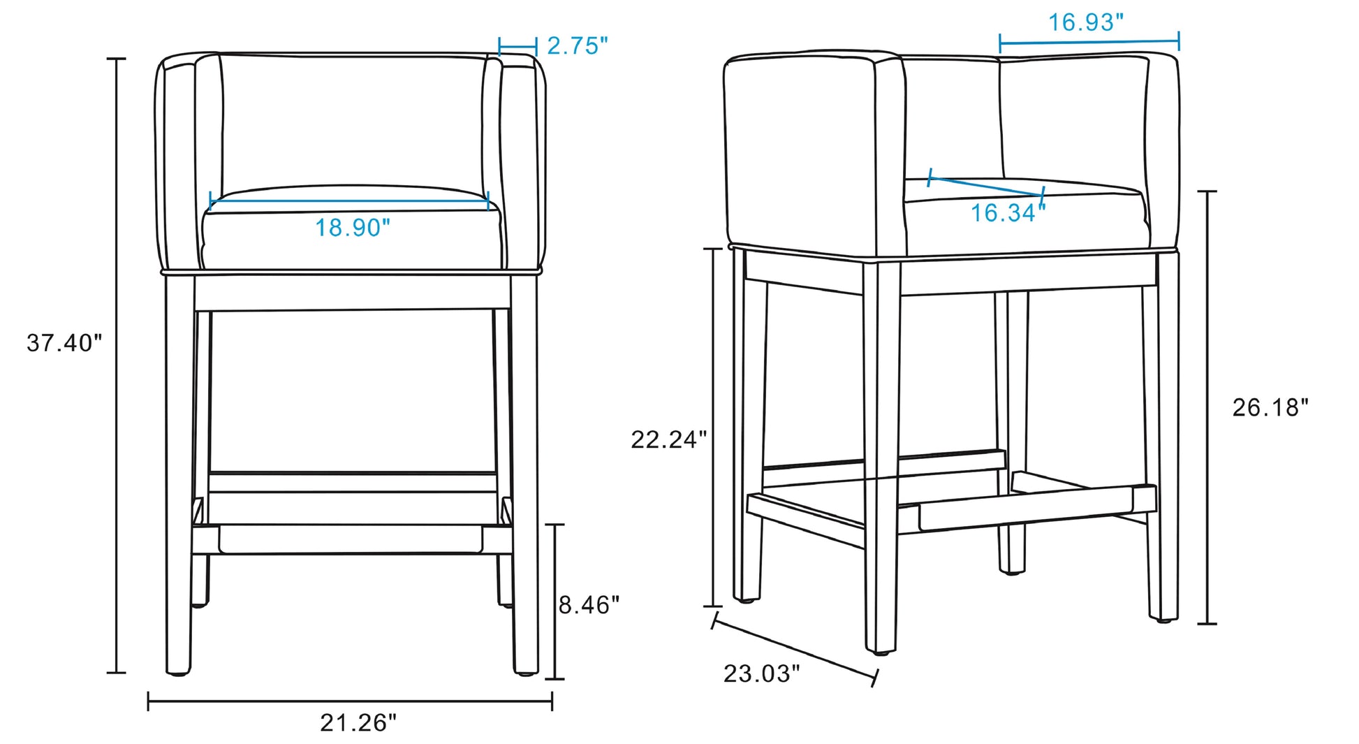Grey Wood Counter Stool with Leather Backseat for Living Room