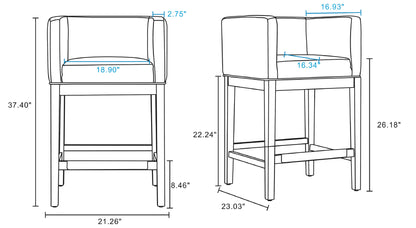Grey Wood Counter Stool with Leather Backseat for Living Room