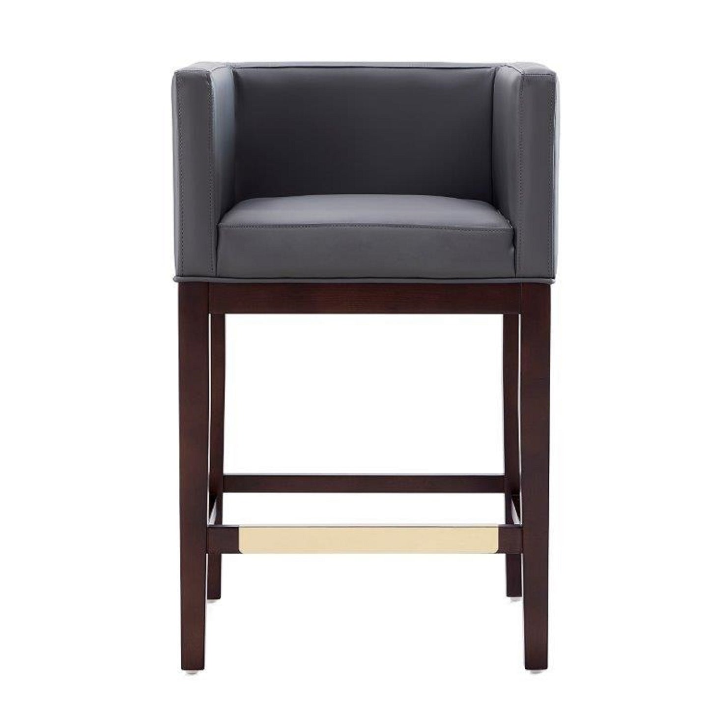Grey Wood Counter Stool with Leather Backseat for Living Room