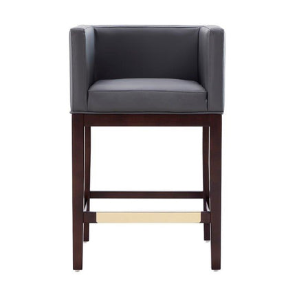 Grey Wood Counter Stool with Leather Backseat for Living Room