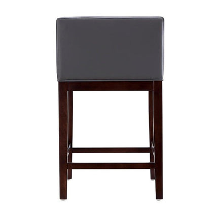 Grey Wood Counter Stool with Leather Backseat for Living Room