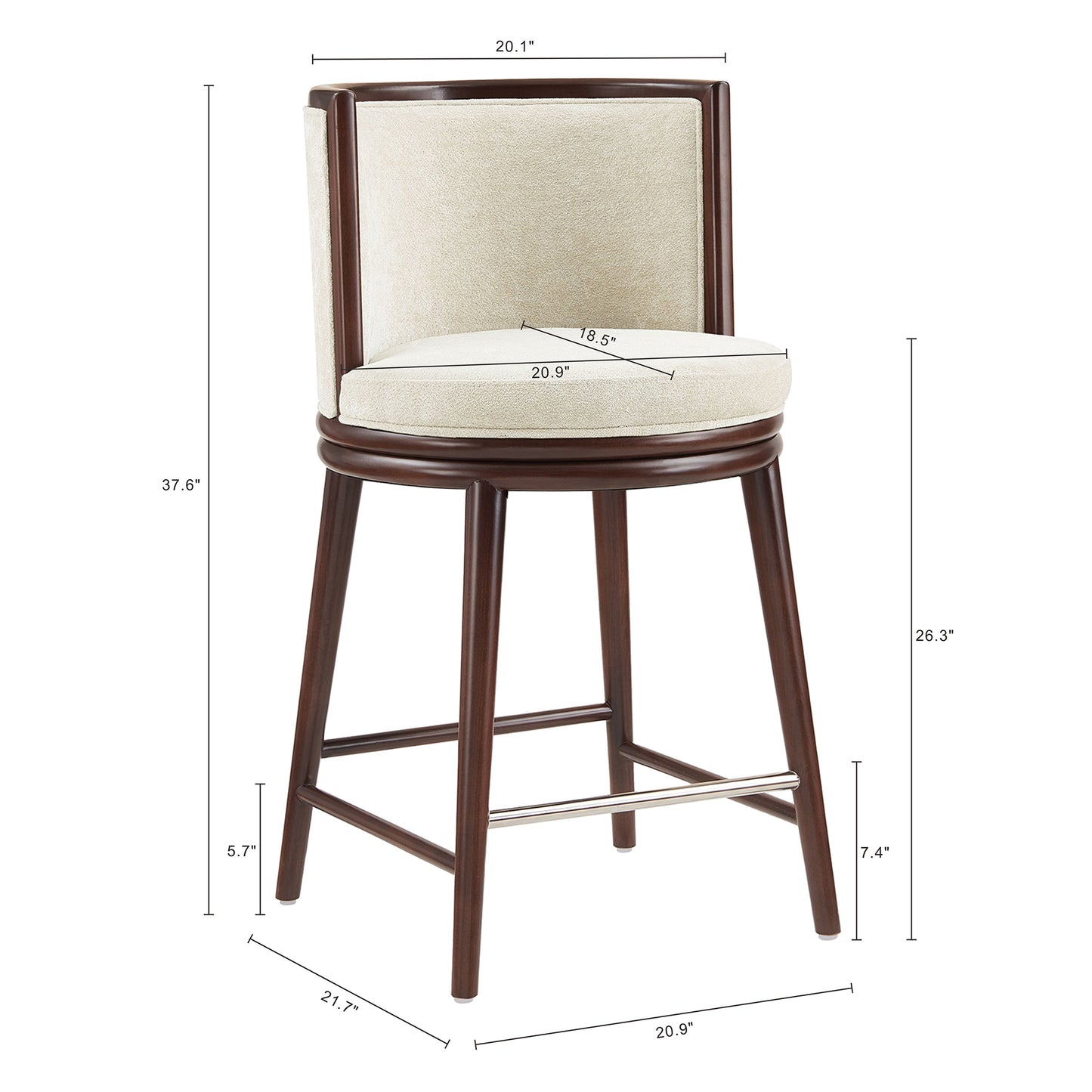 Cream Wood Counter Stool with Backrest - Kitchen Accent Chair for Living Room