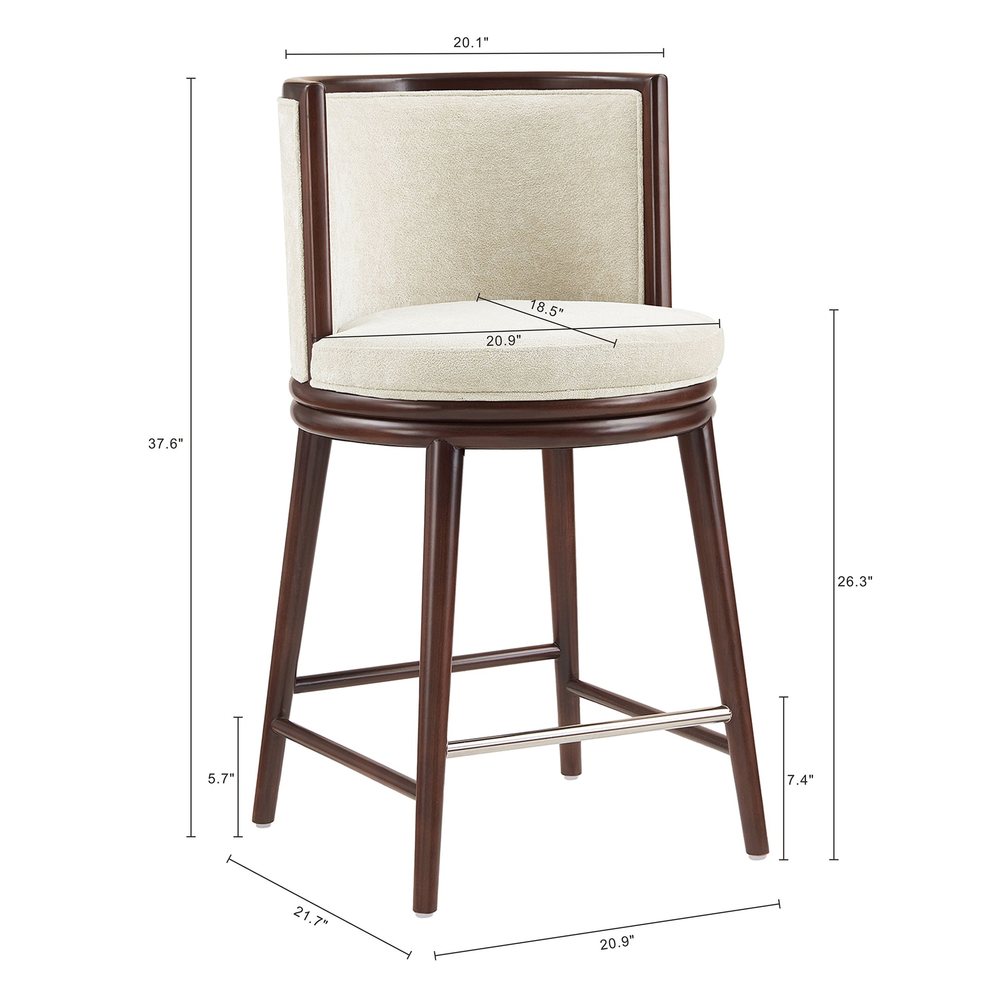 Cream Wood Counter Stool with Backrest - Kitchen Accent Chair for Living Room