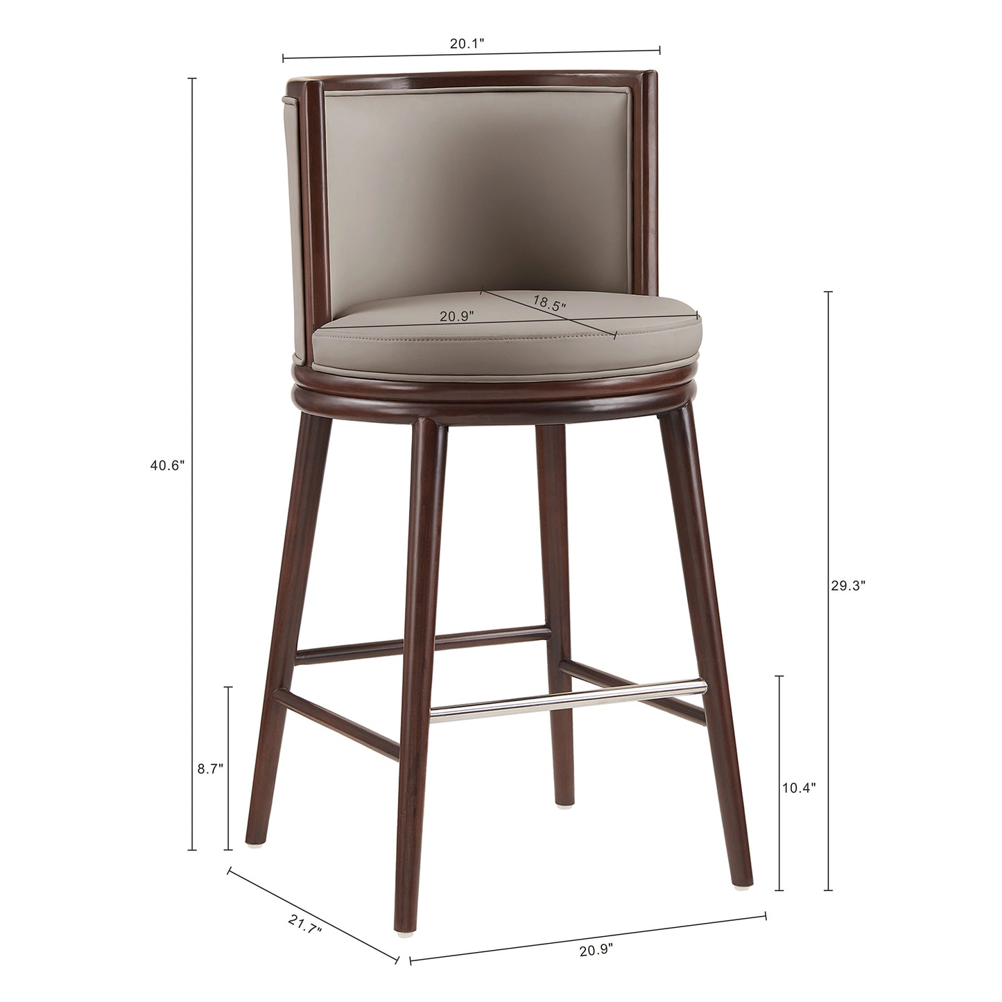 Taupe Wood Barstool with Backrest - Kitchen Seating