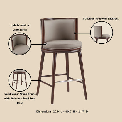 Taupe Wood Barstool with Backrest - Kitchen Seating