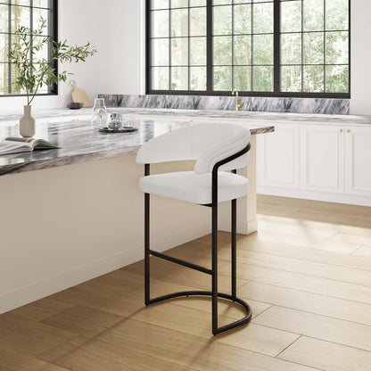 White Leatherette Barstool with Metal Frame - 29.7" Seat Height for Living Room