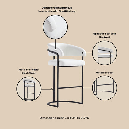 White Leatherette Barstool with Metal Frame - 29.7" Seat Height for Living Room