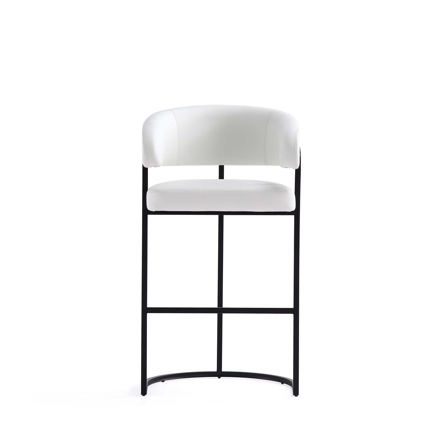 White Leatherette Barstool with Metal Frame - 29.7" Seat Height for Living Room
