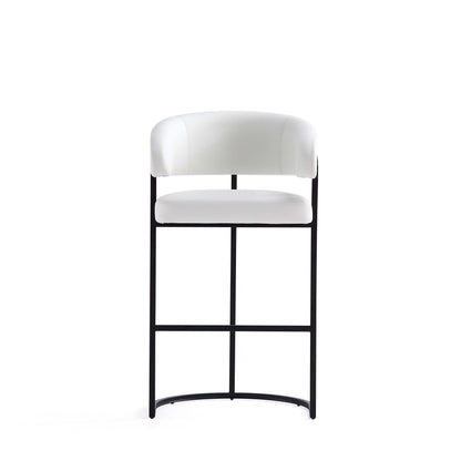White Leatherette Barstool with Metal Frame - 29.7" Seat Height for Living Room