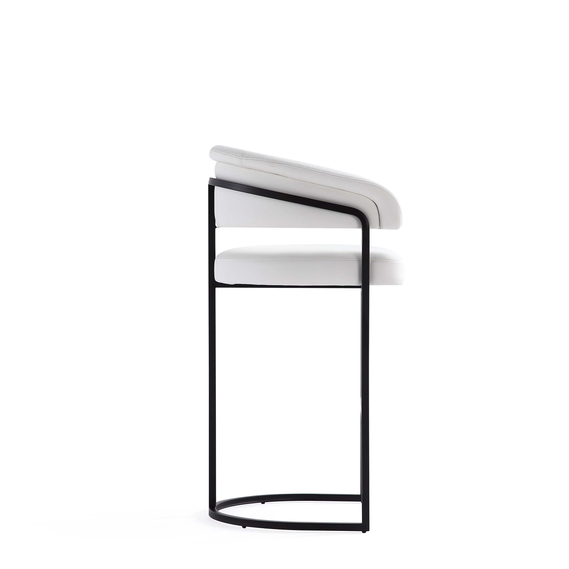 White Leatherette Barstool with Metal Frame - 29.7" Seat Height for Living Room