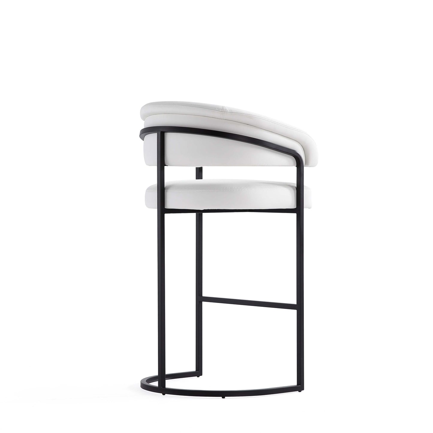 White Leatherette Barstool with Metal Frame - 29.7" Seat Height for Living Room