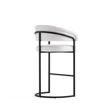 White Leatherette Barstool with Metal Frame - 29.7" Seat Height for Living Room