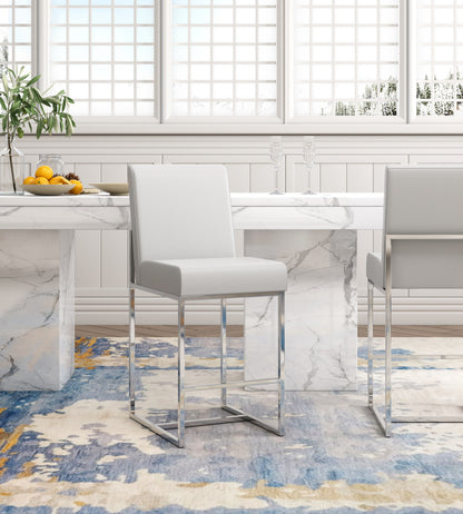 White Stainless Steel Barstool with Footrest - Kitchen & Bar Seating for Living Room