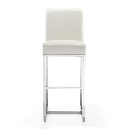 White Stainless Steel Barstool with Footrest - Kitchen & Bar Seating for Living Room