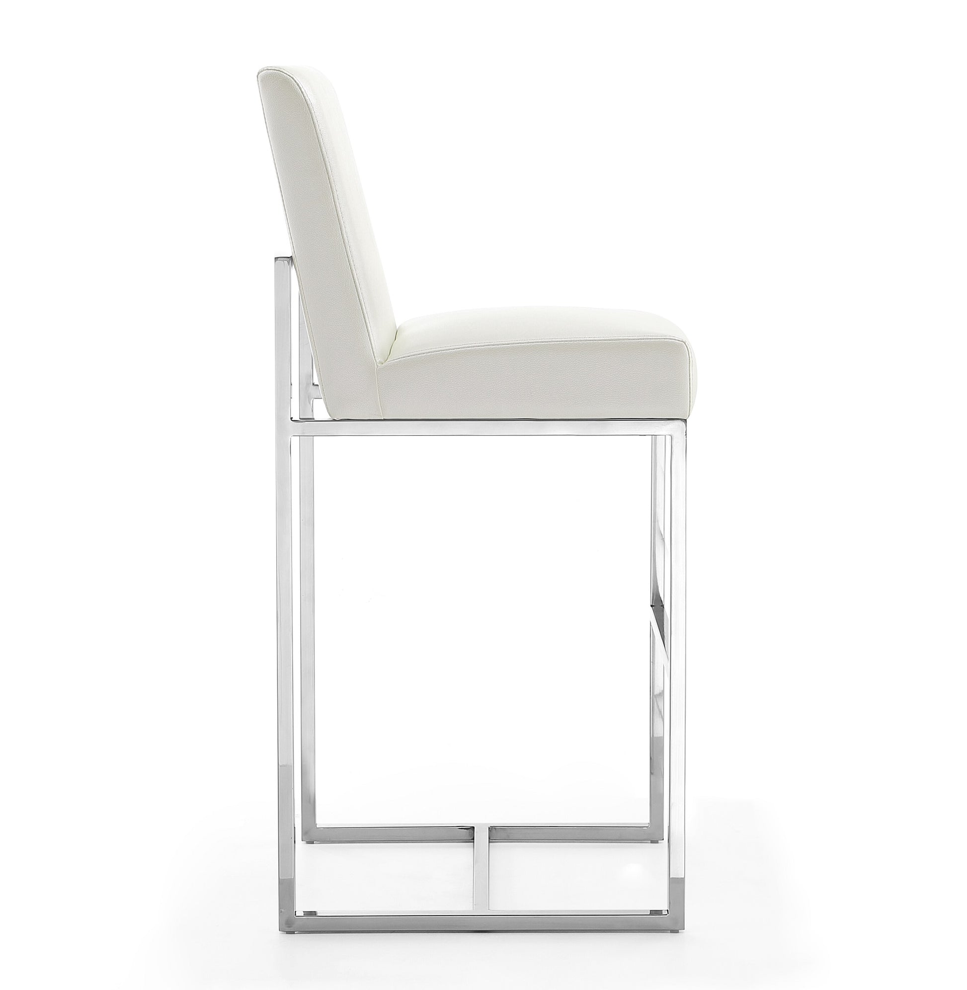 White Stainless Steel Barstool with Footrest - Kitchen & Bar Seating for Living Room