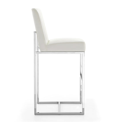 White Stainless Steel Barstool with Footrest - Kitchen & Bar Seating for Living Room