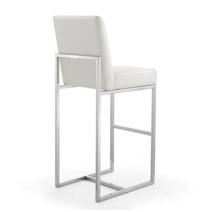 White Stainless Steel Barstool with Footrest - Kitchen & Bar Seating for Living Room