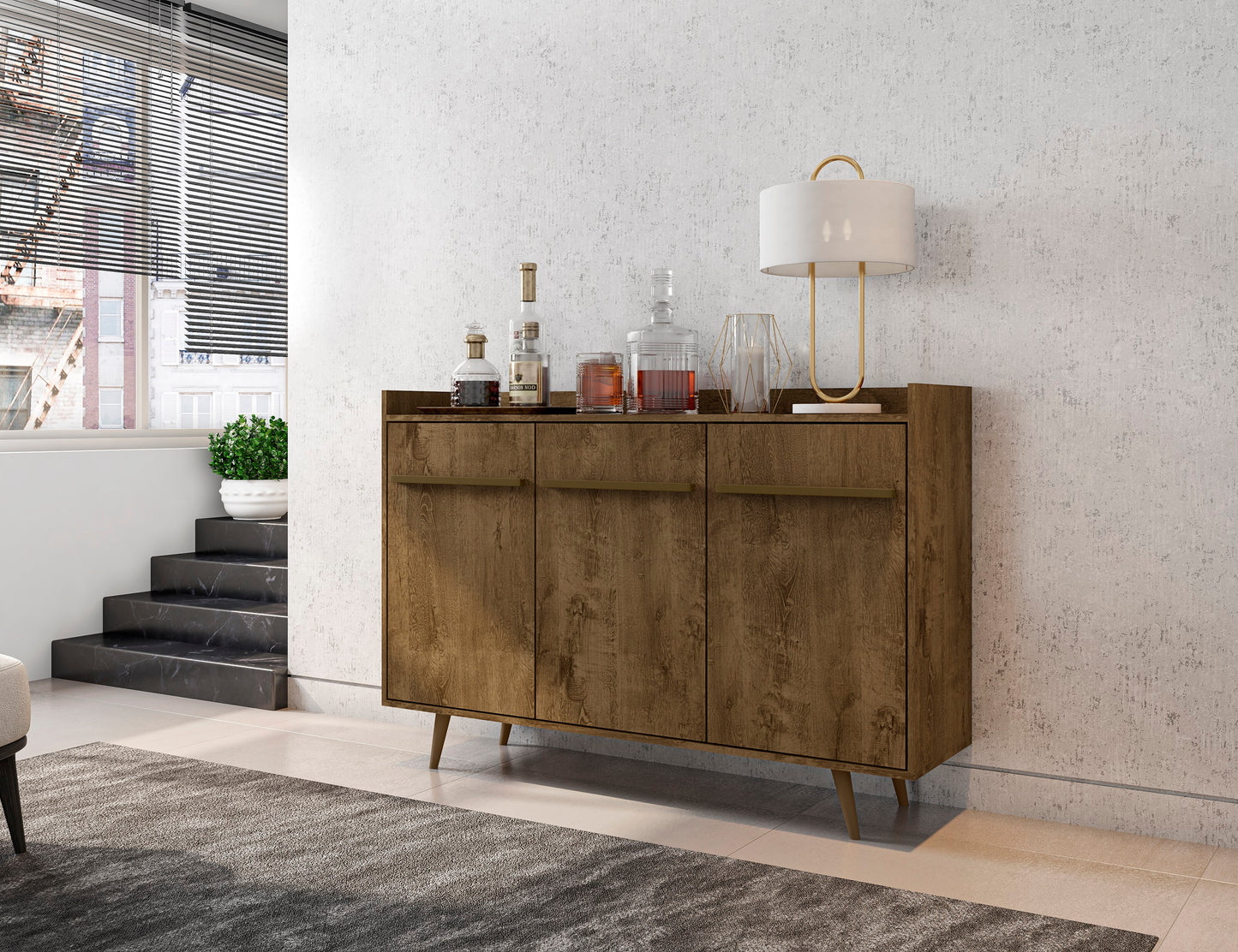 Rustic Brown Mid-Century Buffet Stand - 53.54" Dining Server