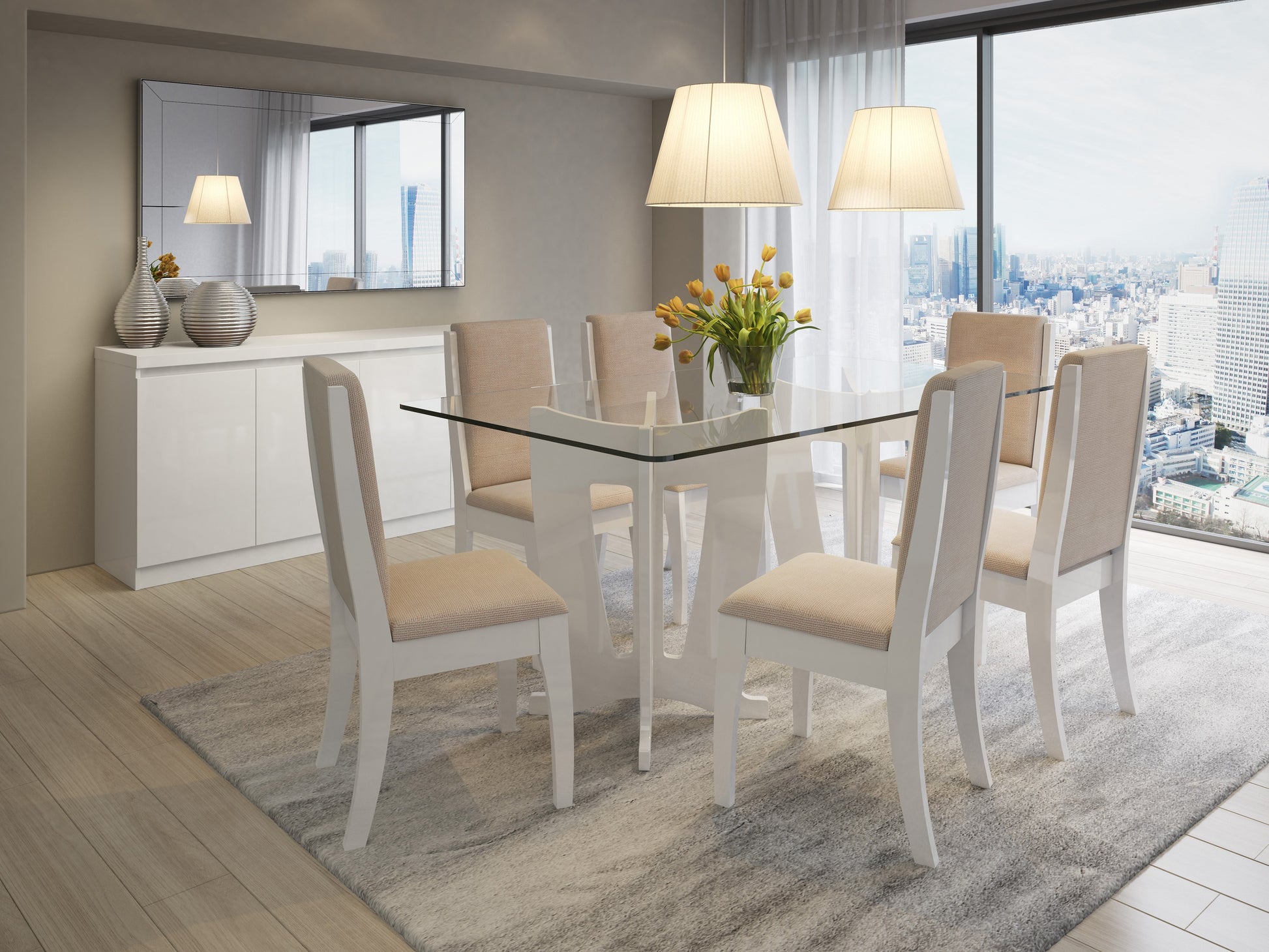 White Particle Board Dining Room Buffet Sideboard with Storage