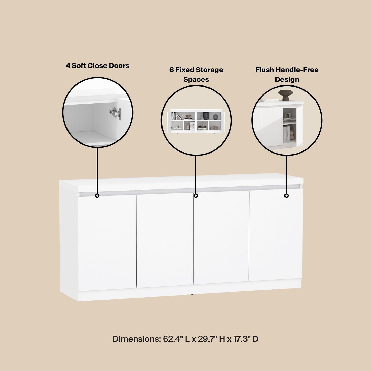 White Particle Board Dining Room Buffet Sideboard with Storage