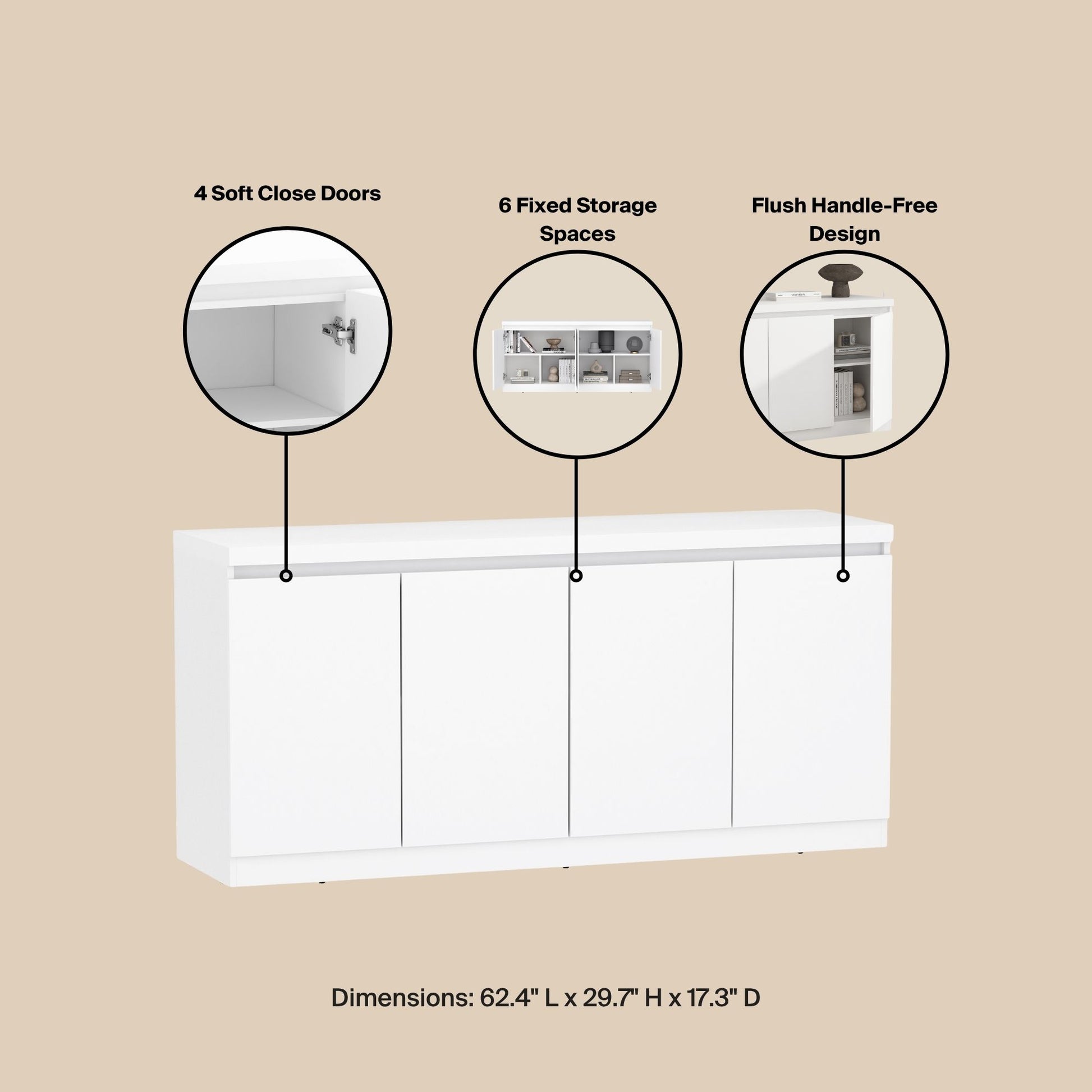 White Particle Board Dining Room Buffet Sideboard with Storage