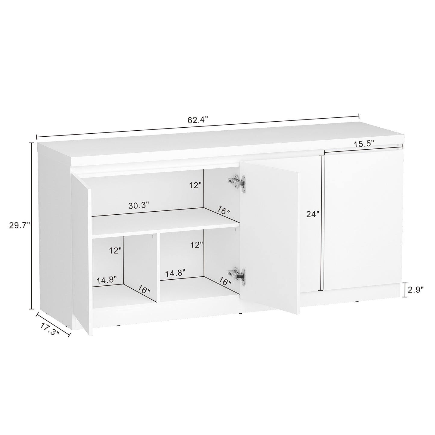 White Particle Board Dining Room Buffet Sideboard with Storage