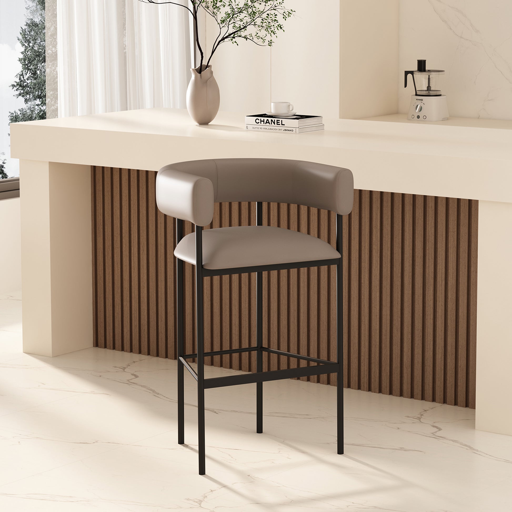 Taupe Metal Barstool - Comfortable Onda Design for Living Room