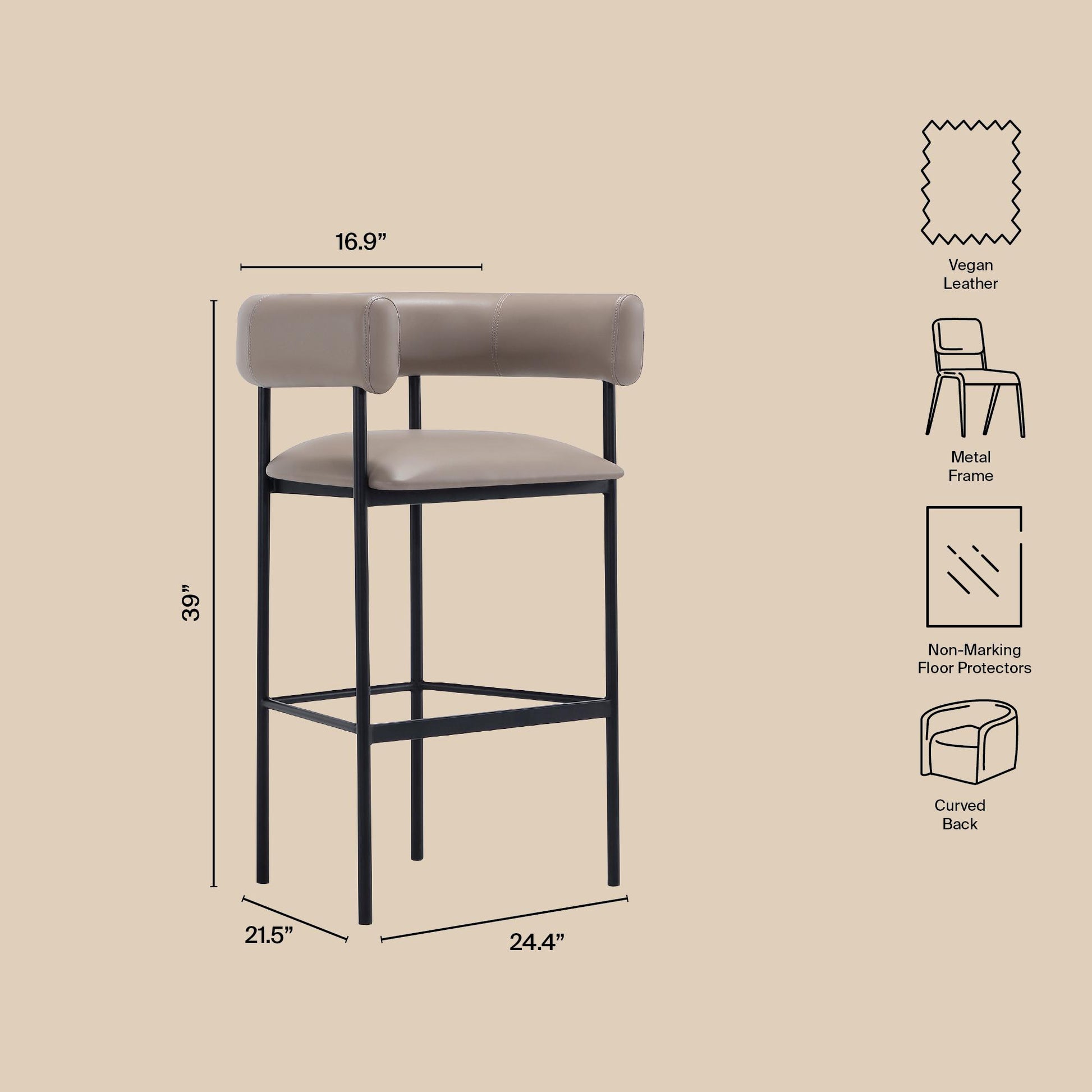 Taupe Metal Barstool - Comfortable Onda Design for Living Room