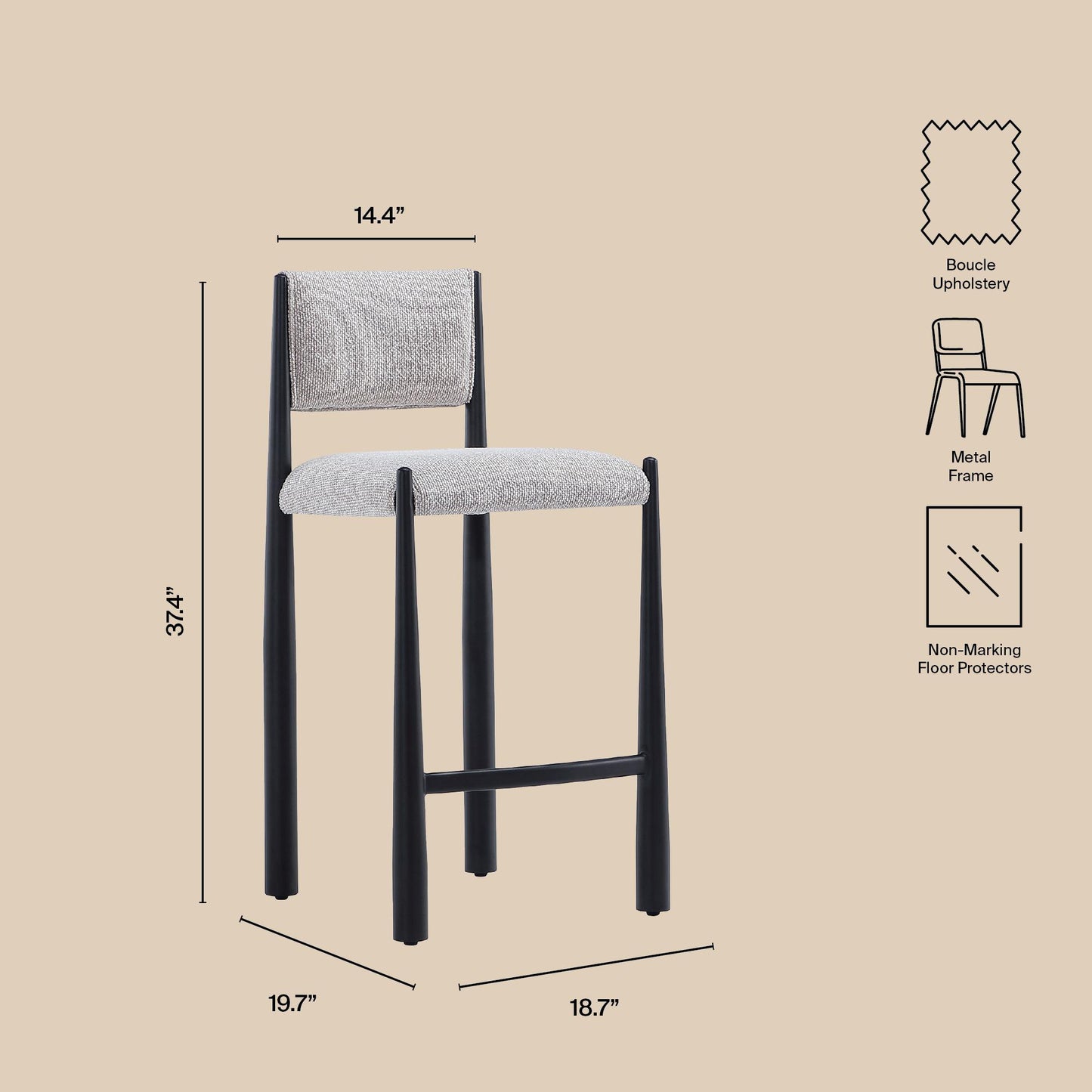 Champagne Metal Accent Chair - 18.7" Counter Stool