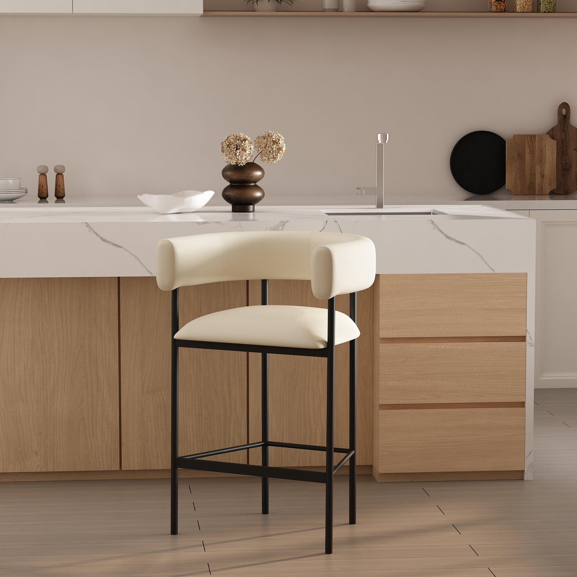Ivory Metal Upholstered Chair for Accent Seating for Living Room