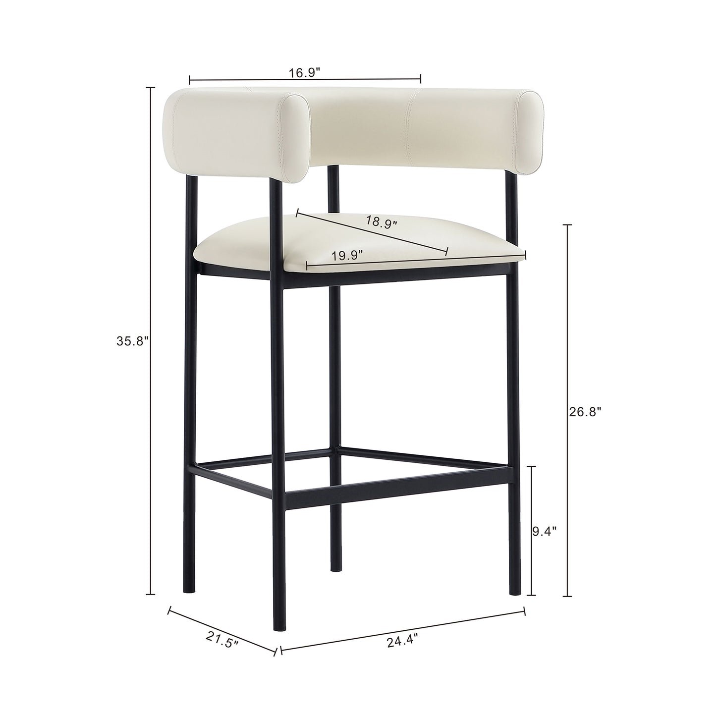 Ivory Metal Upholstered Chair for Accent Seating for Living Room