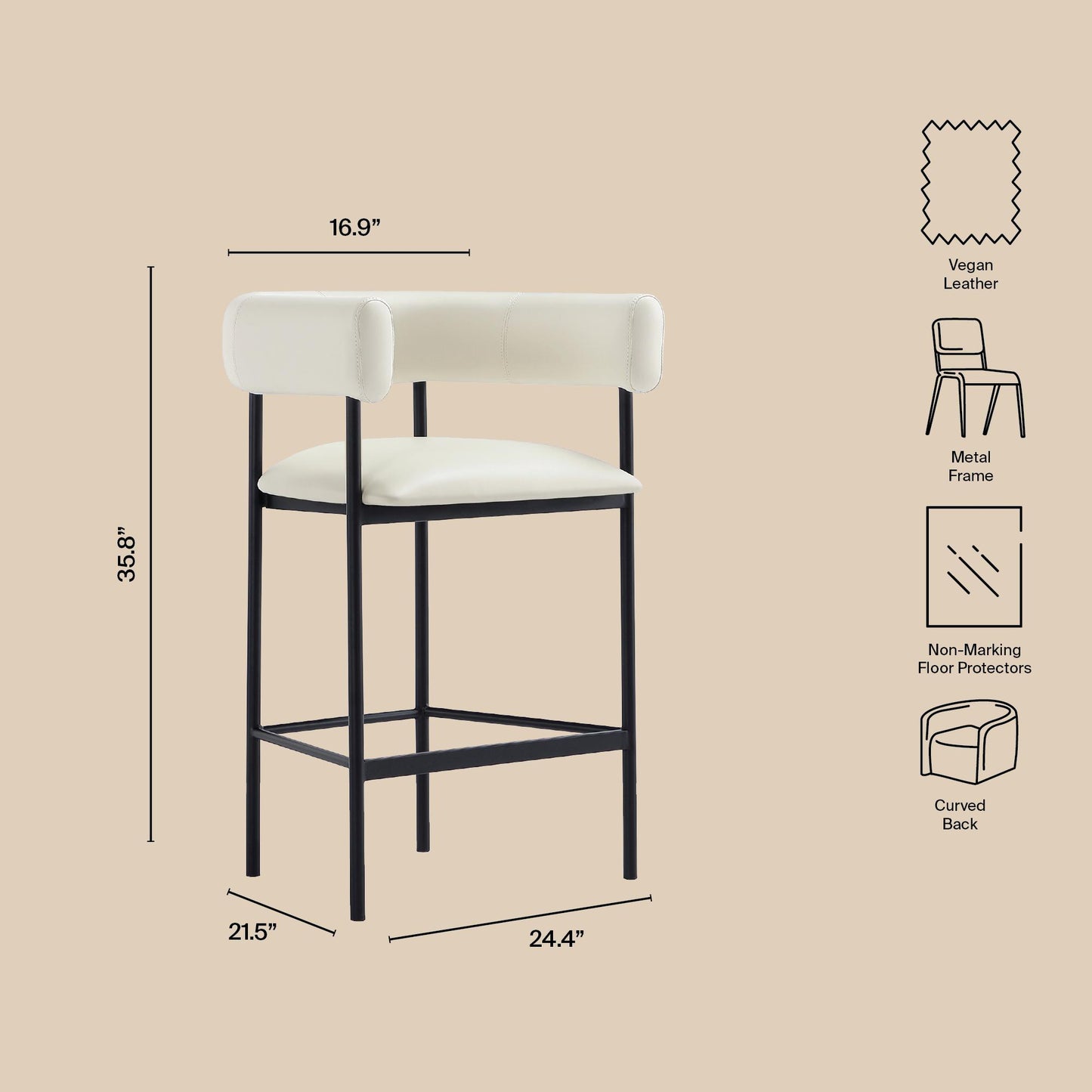 Ivory Metal Upholstered Chair for Accent Seating for Living Room