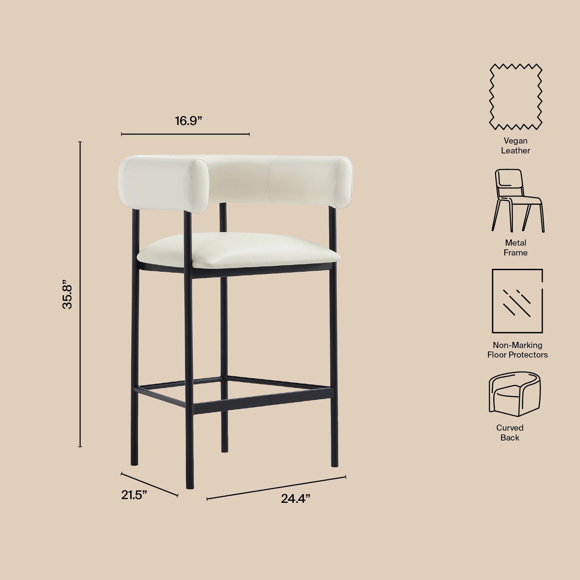 Ivory Metal Upholstered Chair for Accent Seating for Living Room