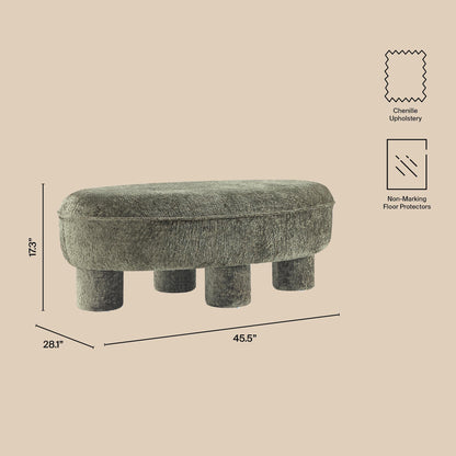 Olive Green Chenille Ottoman - 45.5" Round
