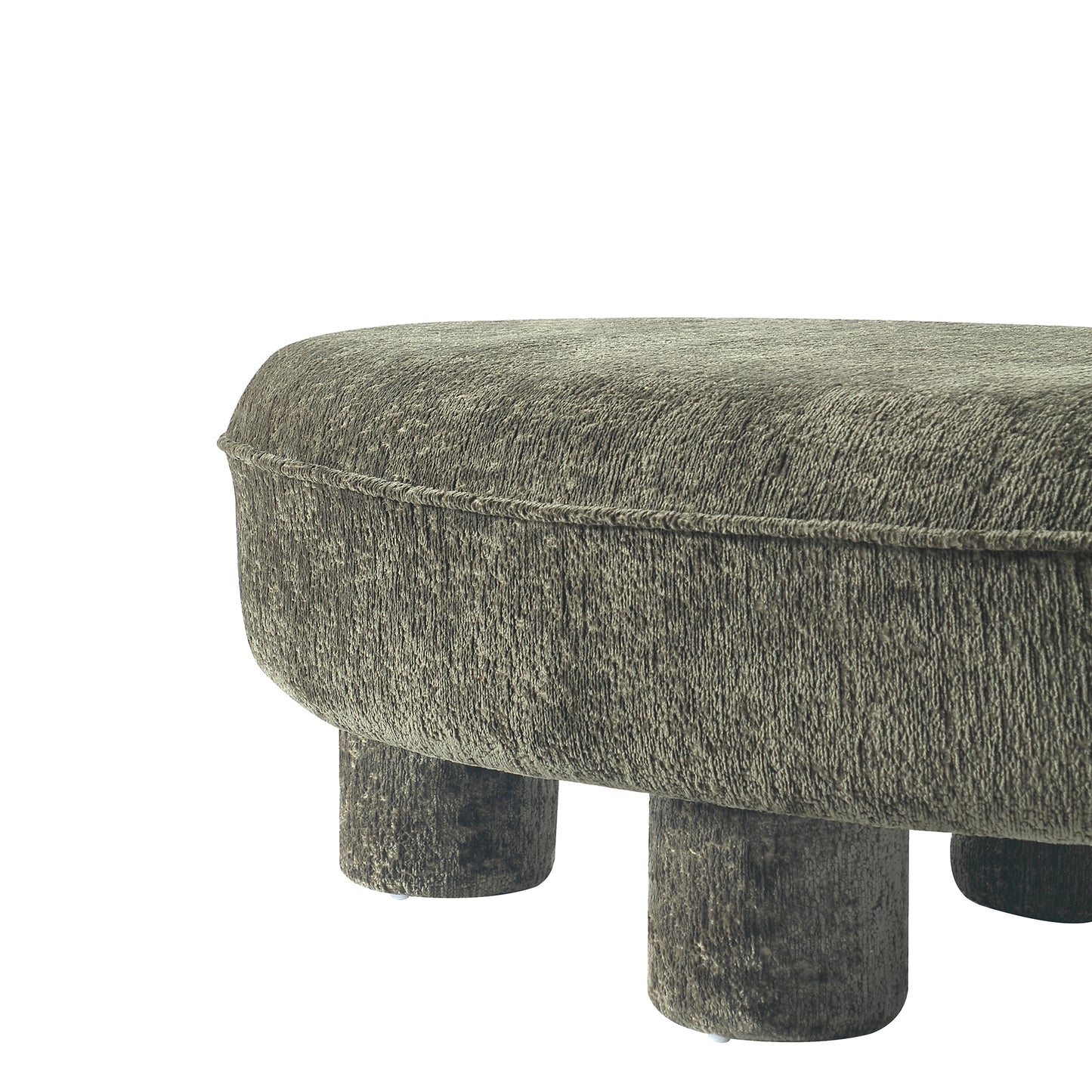Olive Green Chenille Ottoman - 45.5" Round