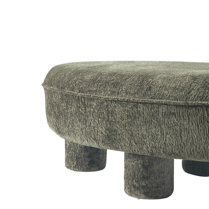 Olive Green Chenille Ottoman - 45.5" Round