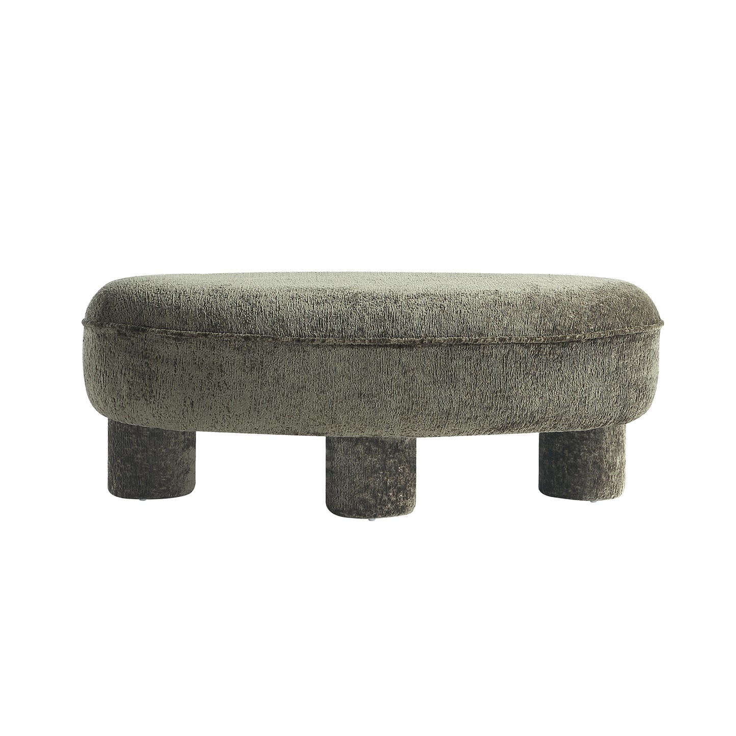 Olive Green Chenille Ottoman - 45.5" Round